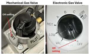 gas water heater off setting