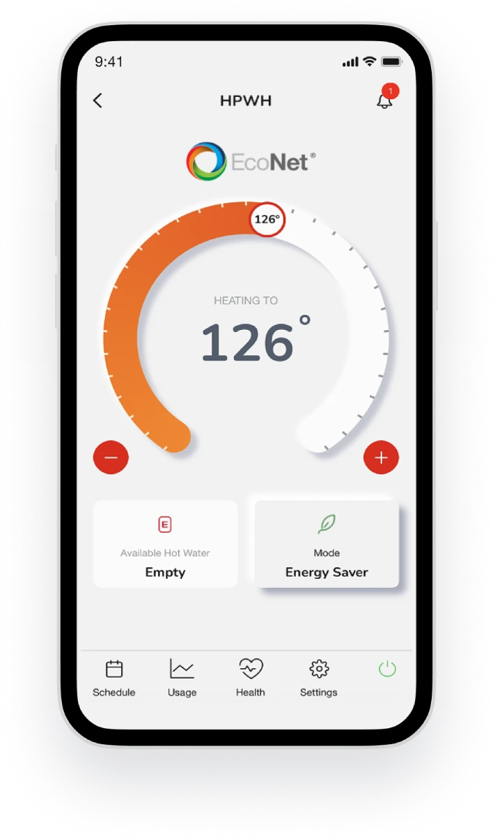 Check your water heater hot water availability from your mobile device with EcoNet